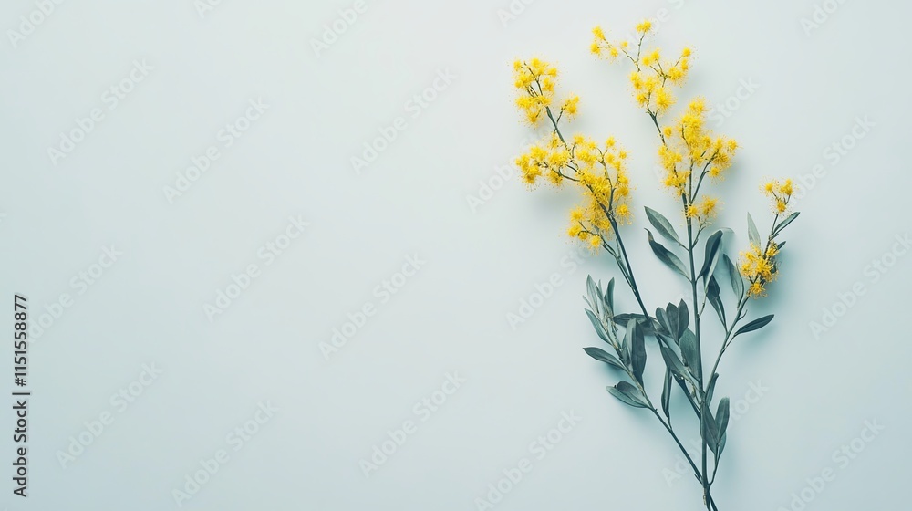 Delicate Mimosa Branches: A single branch of vibrant yellow picture Delicate Mimosa Branches: A single branch of vibrant yellow picture