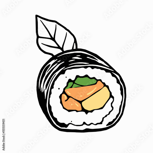 sushi roll outline vector illustration with avocado and salmon