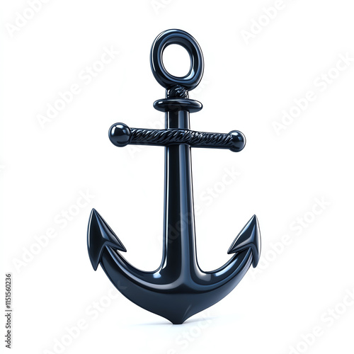 Stylized black anchor, perfect for nautical themes and maritime designs, isolated on white background. photo