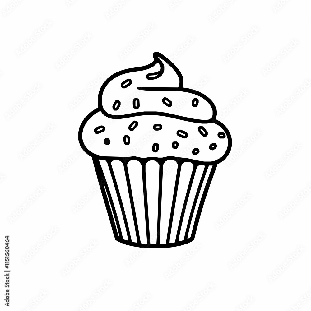 cupcake outline vector illustration with swirled frosting and sprinkles cupcake outline vector illustration with swirled frosting and sprinkles