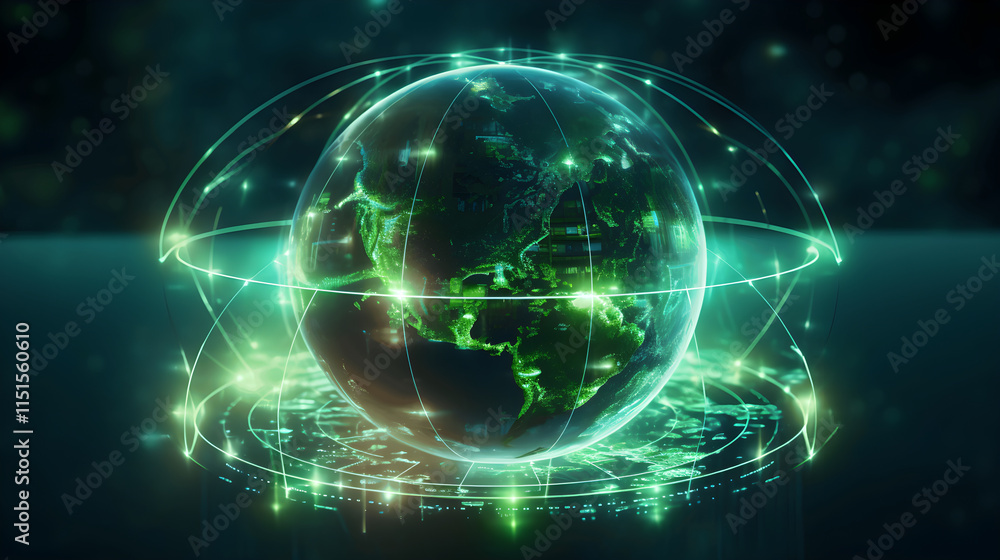 Obraz premium Futuristic Digital Globe with Global Network Connections Overlay