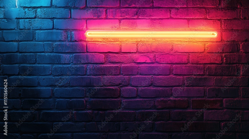 Neon Light on Brick Wall: A vibrant neon light illuminates a textured brick wall, creating a striking contrast between the bright glow and the rough surface. Neon Light on Brick Wall: A vibrant neon light illuminates a textured brick wall, creating a striking contrast between the bright glow and the rough surface.