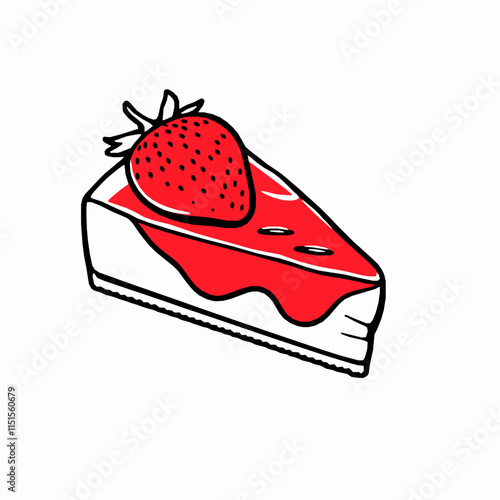 cheesecake slice outline vector illustration with strawberry topping