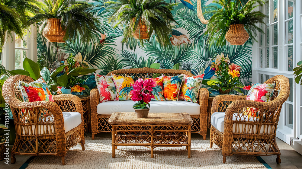 Obraz premium Tropical Getaway: A Luxurious Rattan Furniture Setting