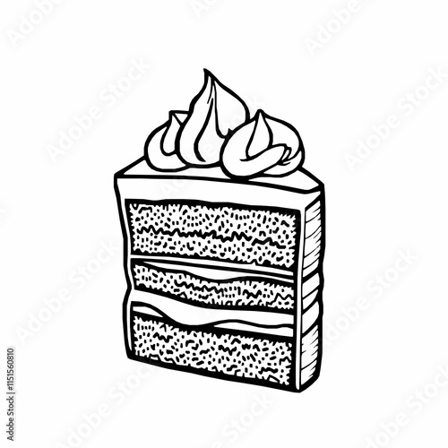 cake slice outline vector illustration with layers and icing details