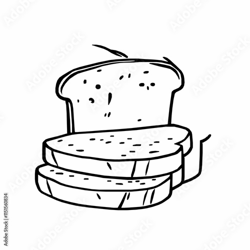 bread loaf outline vector illustration with crust and slices details