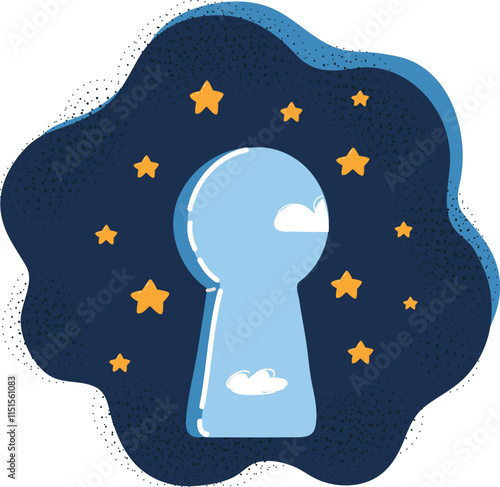 Cartoon vector illustration of keyhole Mysterious door lock over dark background
