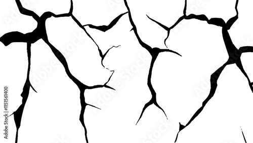 Crack texture lines isolated on transparent background. Cracked white background wall crack texture distressed cracked surface grunge wall cracked pattern on white and transparent background.