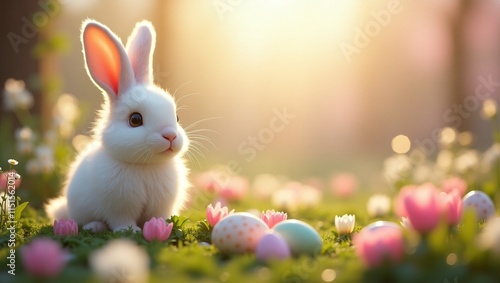 Easter bunny with easter eggs. Happy Easter!