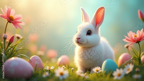 Easter bunny with easter eggs. Happy Easter!