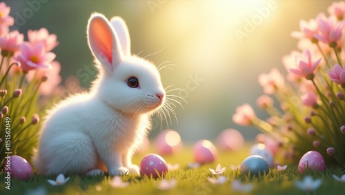 Easter bunny with easter eggs. Happy Easter!