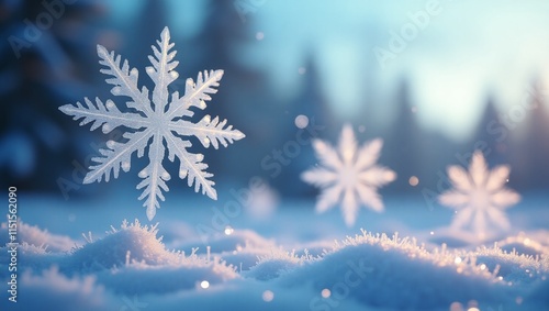 Winter background with snowflakes shining on sunlight.