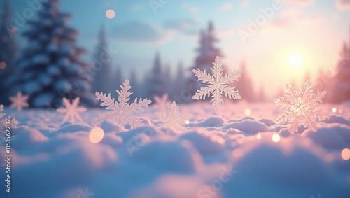 Winter background with snowflakes shining on sunlight.