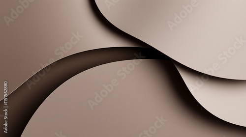 This image showcases a sophisticated abstract design created by layered sheets of paper in a muted taupe and brown color palette