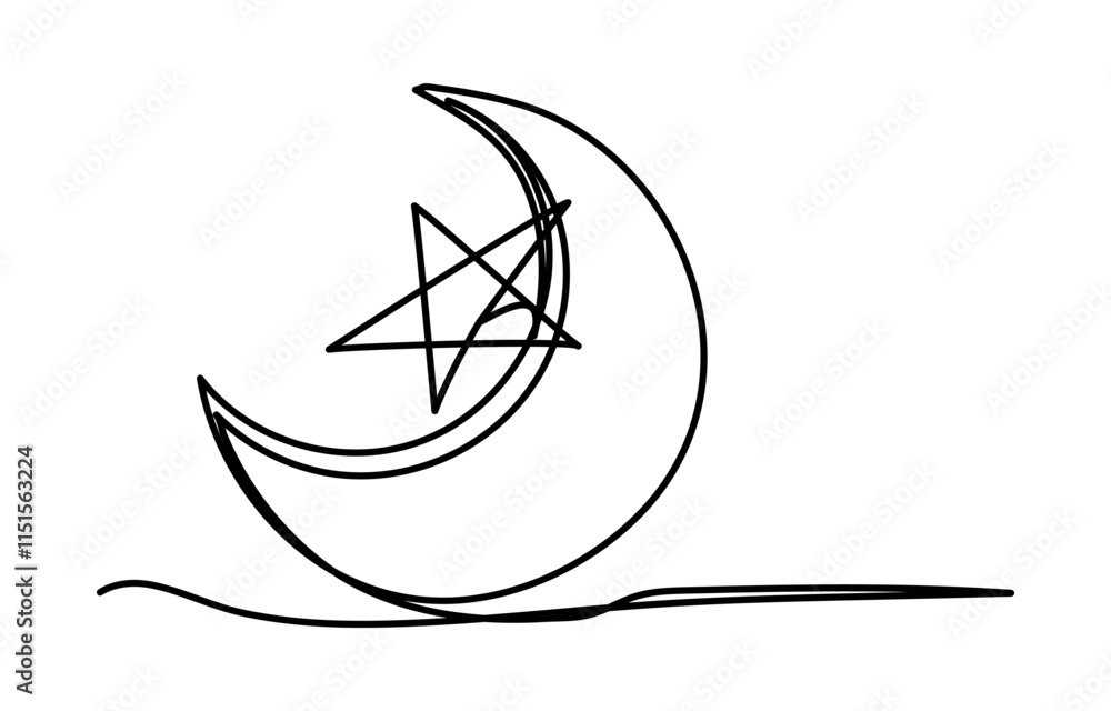Crescent Moon symbol continuous one line drawing isolated of outline vector illustration,
Line art Crescent. Muslim symbol. Trendy concept ramadan design. Vector illustration, Crescent Moon symbol continuous one line drawing isolated of outline vector illustration,
Line art Crescent. Muslim symbol. Trendy concept ramadan design. Vector illustration,