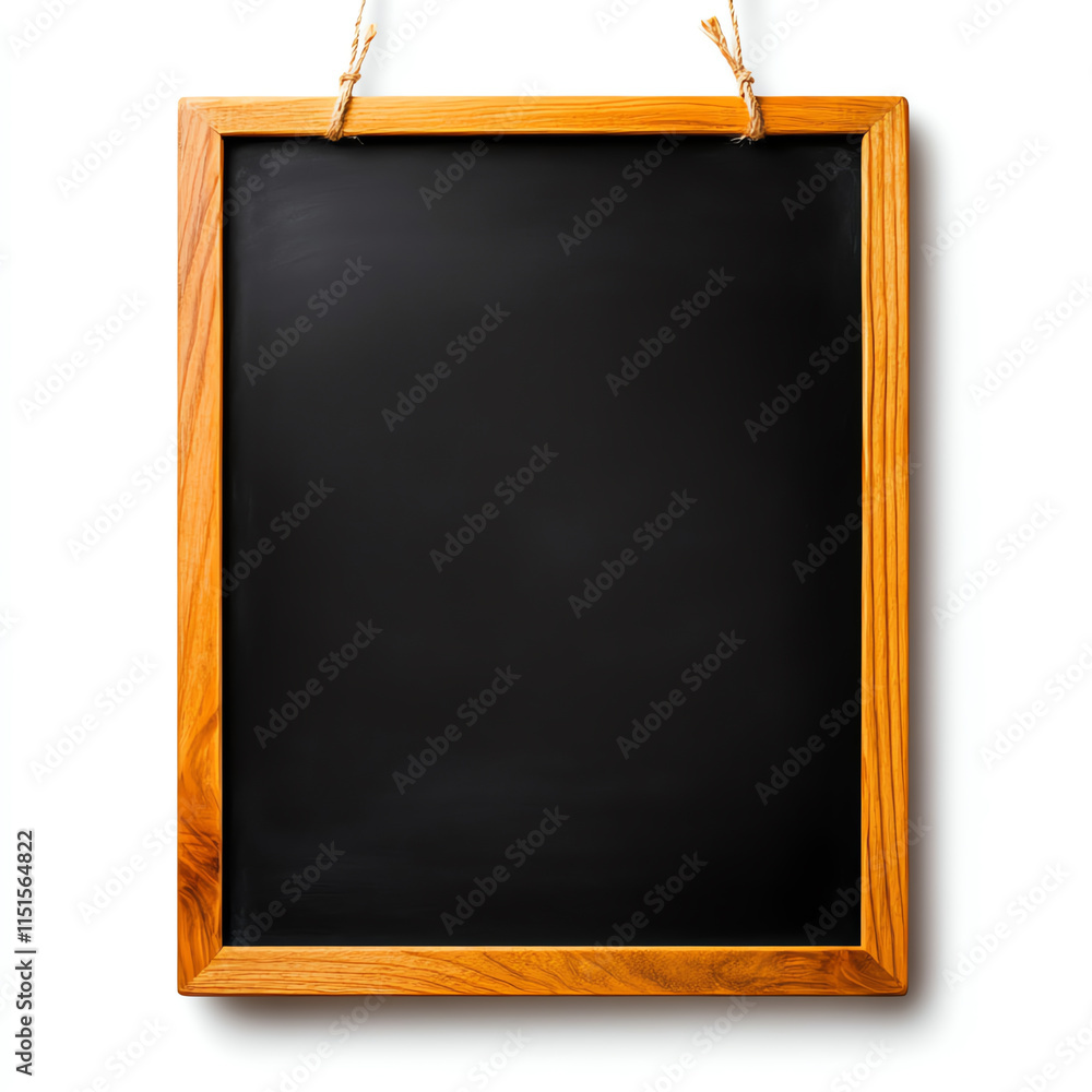 Fototapeta premium Wooden framed chalkboard with a black surface, perfect for notes or menus, isolated on a white background.