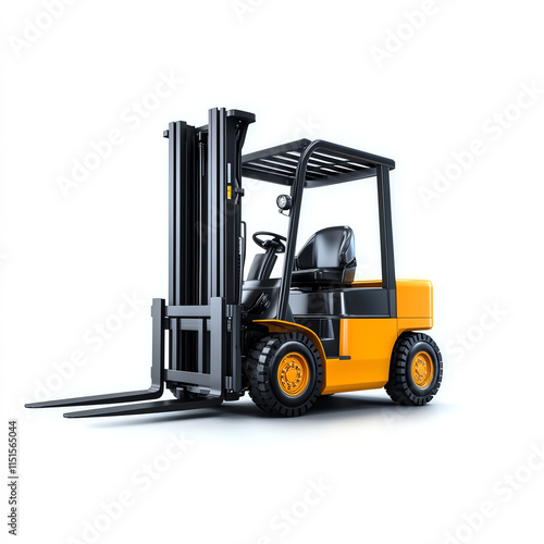 Yellow forklift on a white isolate background, ideal for logistics and warehouse themes. photo