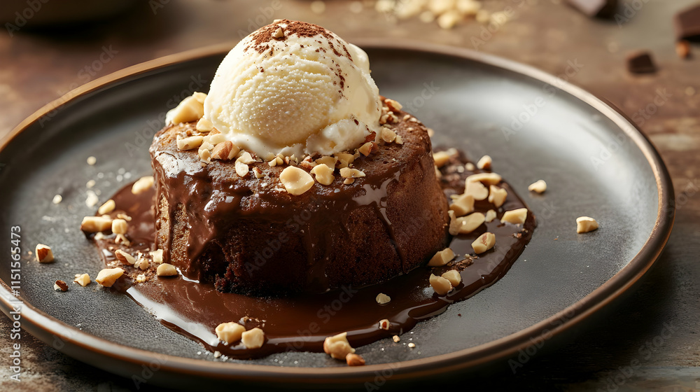 Warm Chocolate Lava Cake with Vanilla Ice Cream and Hazelnuts Warm Chocolate Lava Cake with Vanilla Ice Cream and Hazelnuts