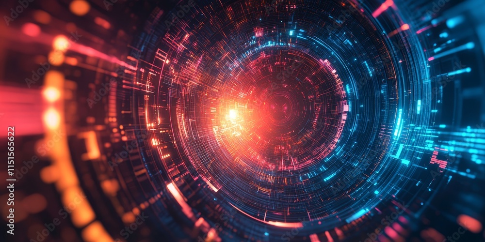 Futuristic visuals blending abstract tech and neon lights. Generative AI Futuristic visuals blending abstract tech and neon lights. Generative AI