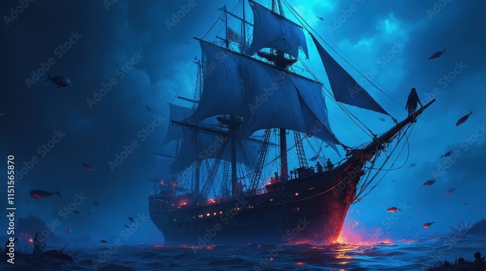 Fototapeta premium Haunted Ship Captain Illustration