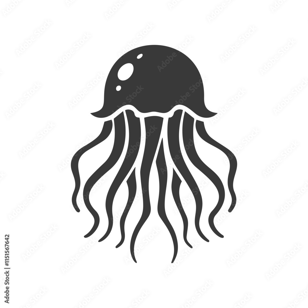 Black silhouette vector illustration of a jellyfish Black silhouette vector illustration of a jellyfish