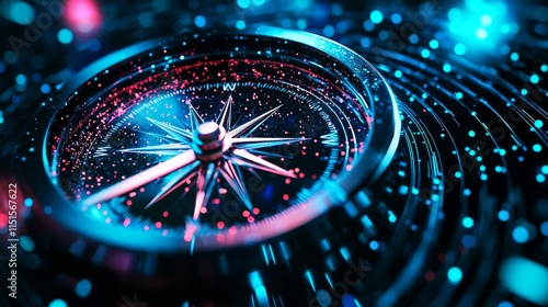 Wallpaper Mural Close-Up of a Metallic Compass with Vibrant Neon Lights and Dynamic Motion Effects Torontodigital.ca