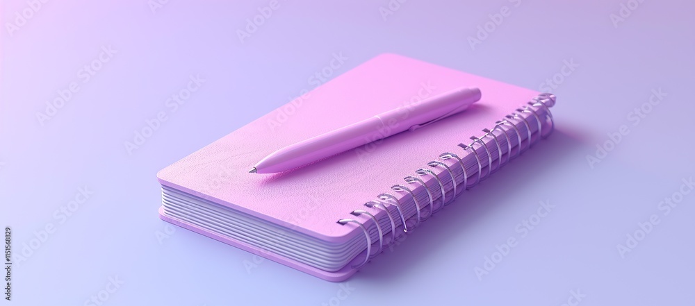 Pink Notebook and Pen on a Lavender Background Pink Notebook and Pen on a Lavender Background