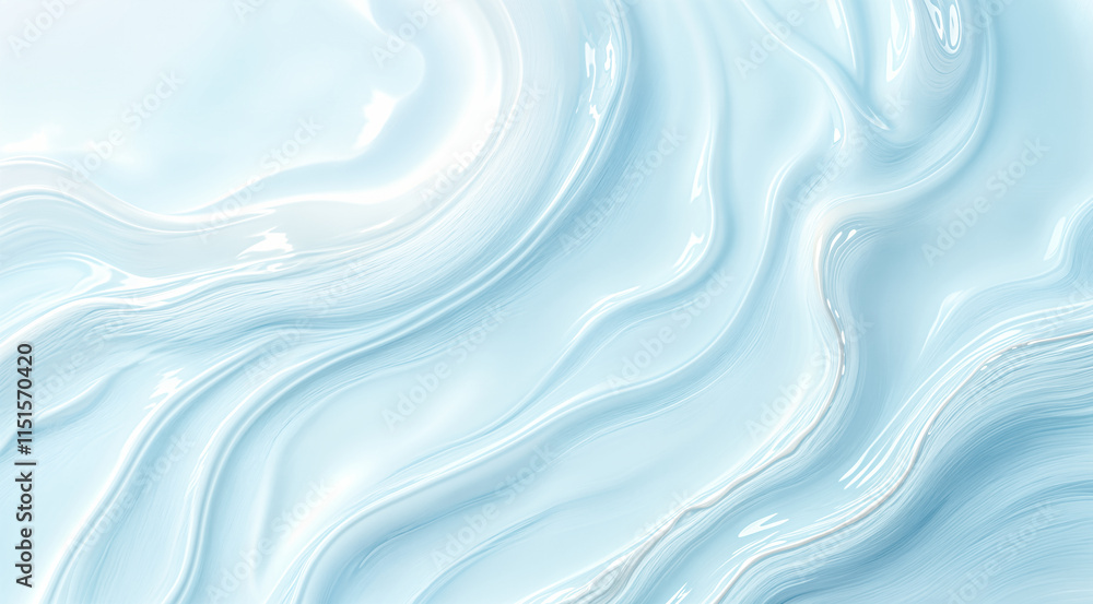 Obraz premium Abstract Light Blue Wavy Background. Fluid Art Texture, 3D Render.