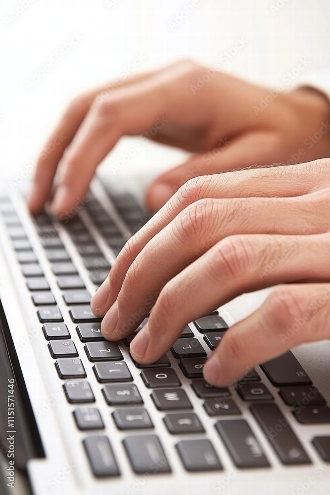 A person is typing on a laptop keyboard