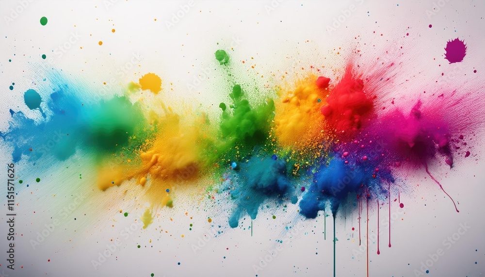 Fototapeta premium white background with colorful splatters all over it. The splatters are of different sizes and shapes