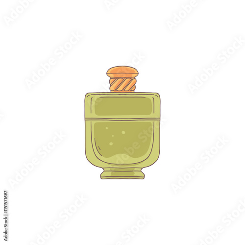 Vector illustration with the image of a green bottle with aromatic perfume or toilet water.