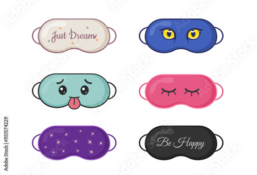 Sleeping mask set.  Masks for dreaming. Vector illustration