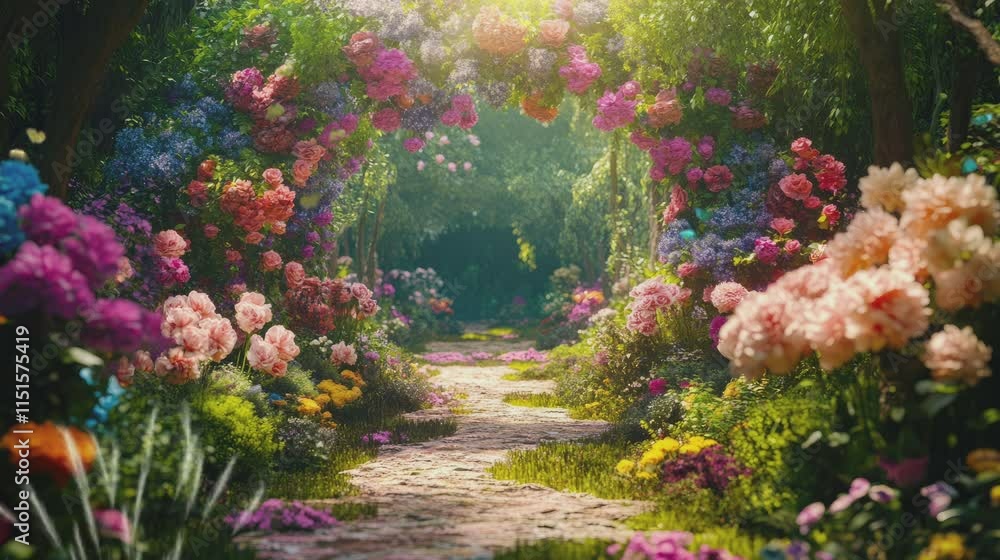 the beauty of the garden with colorful flowers . seamless looping time-lapse virtual video Animation Background.