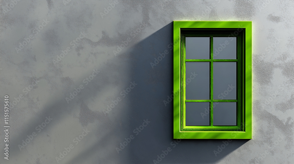 Fototapeta premium modern green window on grey house facade