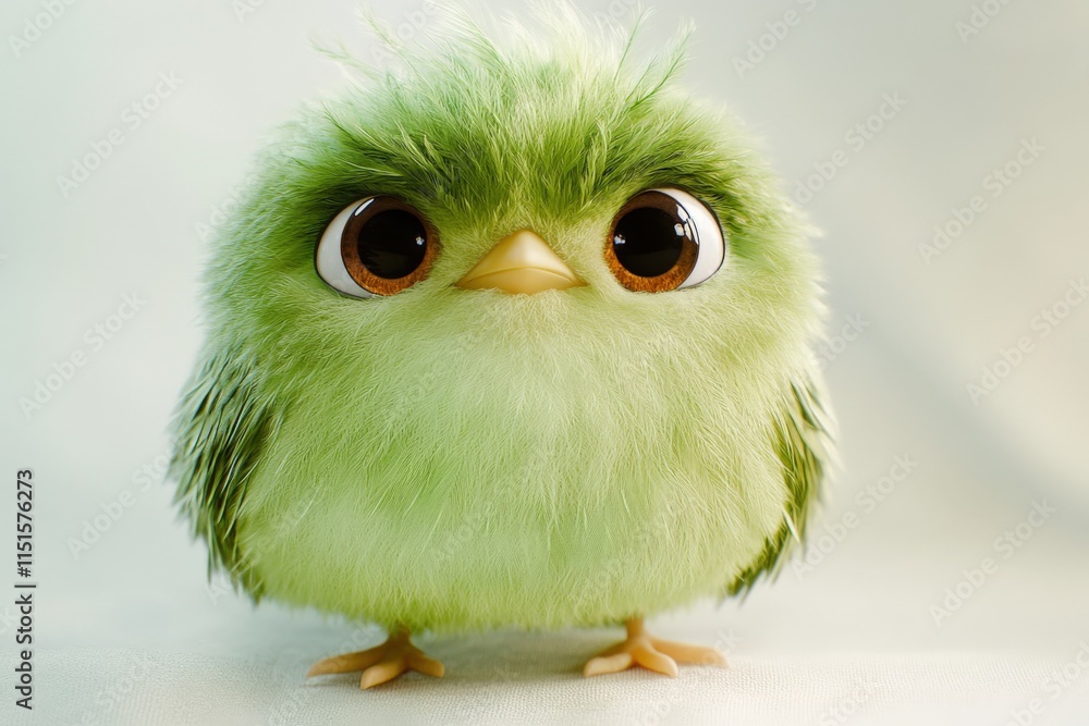 a fluffy green bird chick with big brown eyes a fluffy green bird chick with big brown eyes