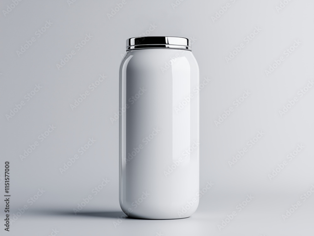 High resolution blank white formula can mockup on a minimalistic background with sharp focus and excellent lighting High resolution blank white formula can mockup on a minimalistic background with sharp focus and excellent lighting