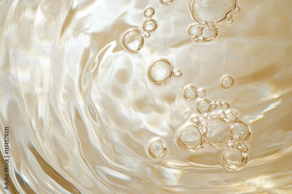 Bubbles Floating in Clear Liquid with Soft Golden Tones, Capturing the Beauty of Light Reflections and Fluid Motion in an Abstract Background Bubbles Floating in Clear Liquid with Soft Golden Tones, Capturing the Beauty of Light Reflections and Fluid Motion in an Abstract Background
