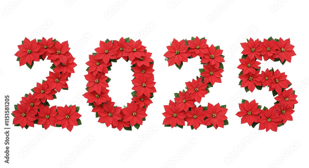 Poinsettia Floral Arrangement Forming the Year 2025 Poinsettia Floral Arrangement Forming the Year 2025
