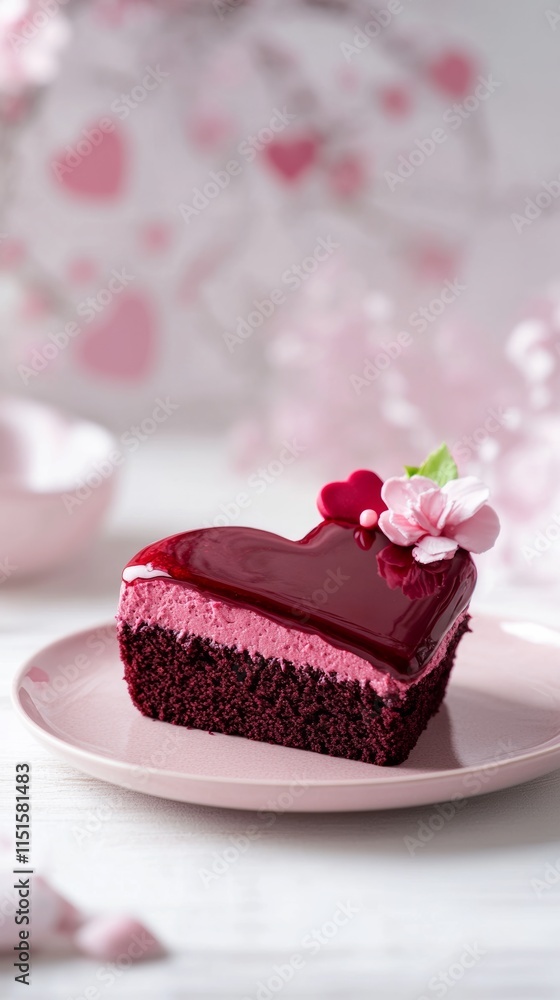 Velvet heart cake slice topped with red glaze, romantic pastel backdrop. Romantic heart velvet cake with red frosting, perfect for Valentine’s celebrations. Velvet heart cake slice topped with red glaze, romantic pastel backdrop. Romantic heart velvet cake with red frosting, perfect for Valentine’s celebrations.