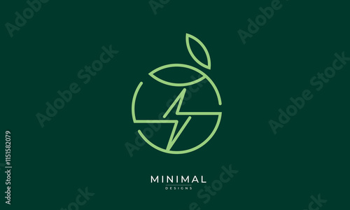 Minimal leaf circle with a lightning bolt logo, renewable energy logo