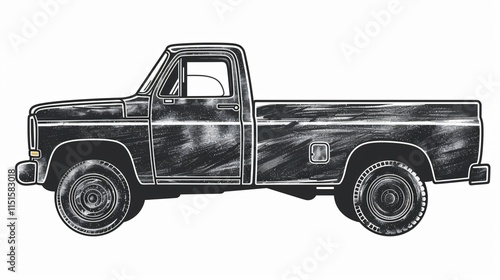 Detailed Chalk Style Pick-Up Truck Icon in Flat Vector for Professional Designs
