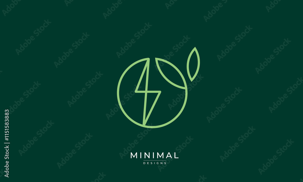 Minimal leaf circle with a lightning bolt logo Minimal leaf circle with a lightning bolt logo