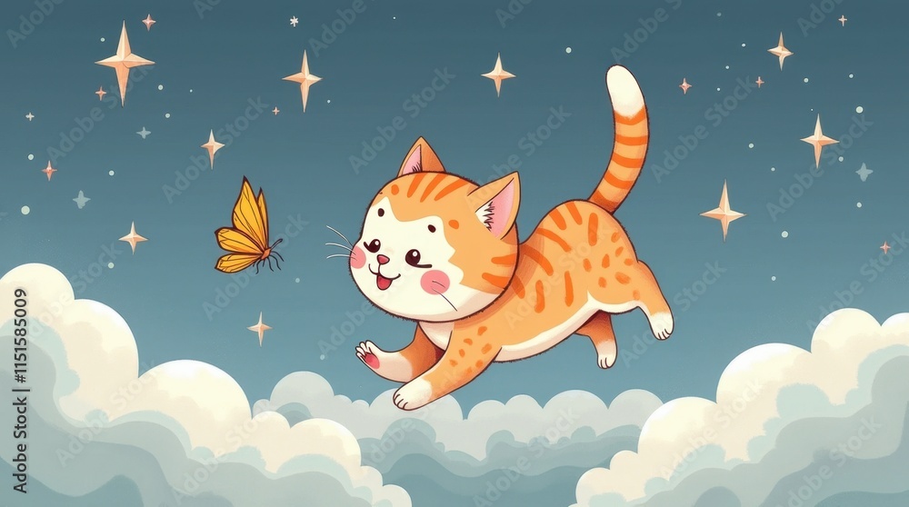 Fototapeta premium Playful Kitten Chasing a Butterfly