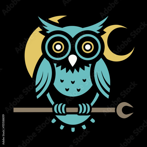 Mysterious Steampunk Owl Design with Gears and Moonlit Glow For T-shirt Design