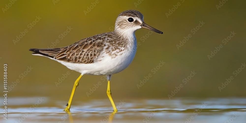 Obraz premium Marsh Sandpiper, known scientifically as Tringa stagnatilis, is a captivating bird species often found in wetland habitats. The Marsh Sandpiper showcases beautiful plumage and unique behavior.