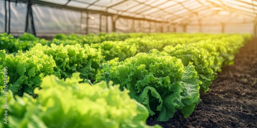 Lettuce cultivation in a greenhouse highlights organic gardening practices, showcasing the process of lettuce growth in a sustainable environment, emphasizing the benefits of lettuce in organic Lettuce cultivation in a greenhouse highlights organic gardening practices, showcasing the process of lettuce growth in a sustainable environment, emphasizing the benefits of lettuce in organic