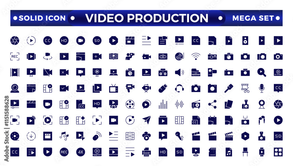 Video icon set. Containing camera, play, pause, media, online video ...