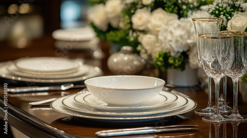 Elegant Table Setting with Fine China and Crystal Glassware photo