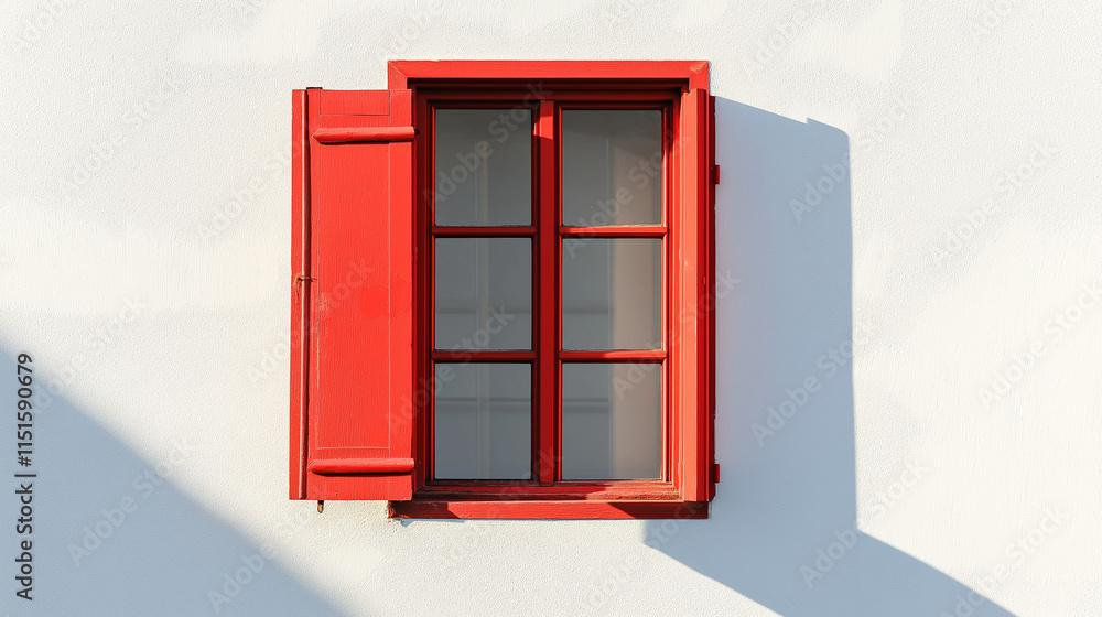 Obraz premium red window on white house facade