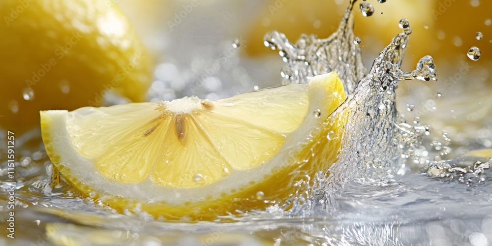Vibrant splash of water cascading from a lemon slice creates a stunning visual. This beautiful lemon splash captures the refreshing essence of citrus and water in a delightful moment. Vibrant splash of water cascading from a lemon slice creates a stunning visual. This beautiful lemon splash captures the refreshing essence of citrus and water in a delightful moment.
